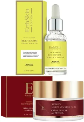 Набор для лица ErthSkin London Retinol Night ночной крем с ретинолом и сыворотка с пчелиным ядом и манукой 50+30 мл