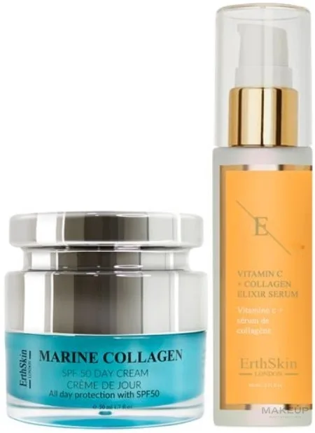 Набор для лица ErthSkin London дневной крем SPF50 с морским коллагеном и сыворотка-эликсир 50+60 мл