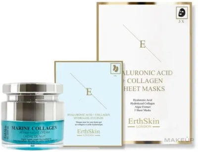 Набор ErthSkin London Hyaluron + Collagen ночной крем 50 мл 3 тканевые маски и патчи для глаз 5 пар