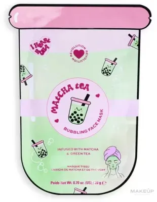 Тканевая маска для лица с зелёным чаем матча I Heart Revolution Matcha Tea Bubble Sheet Mask