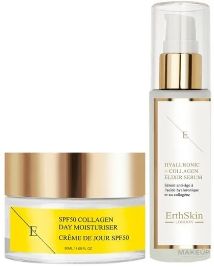 Набор для лица ErthSkin London дневной крем SPF50 с коллагеном и сыворотка с гиалуроном 50+60 мл