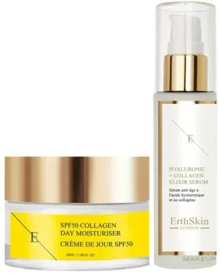 Набор для лица ErthSkin London дневной крем SPF50 с коллагеном и сыворотка с гиалуроном 50+60 мл