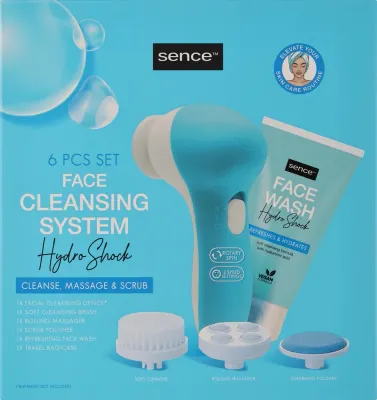 Набор Sence Face Cleansing System Hydro Shock щетка для лица аксессуары для массажа и отшелушивания 6 предметов