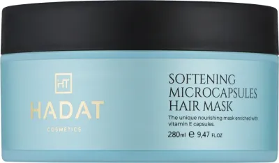 Смягчающая маска для волос Hadat Cosmetics с микрокапсулами, кератин, масло крамбе, жожоба и клещевины, жемчужная пудра, 280 мл