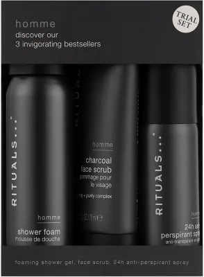 Мужской набор Rituals L'Essentiel дезодорант пенка для душа и скраб для лица 50+50+70 мл