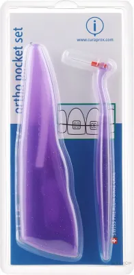 Набор Curaprox Ortho Pocket Set ершики CPS 07 14 18 3 шт держатель UHS 451 ортодонтический воск и футляр фиолетовый