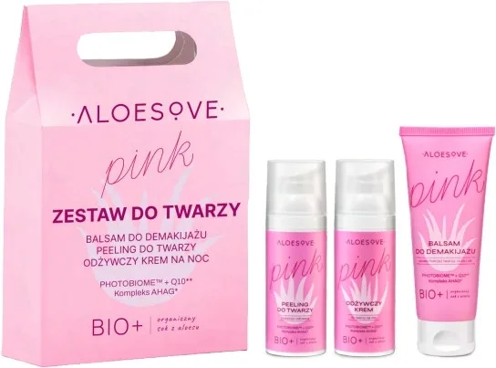 Набор для лица Aloesove Pink бальзам для снятия макияжа пилинг и питательный крем 75+2x50 мл