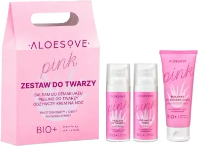 Набор для лица Aloesove Pink бальзам для снятия макияжа пилинг и питательный крем 75+2x50 мл
