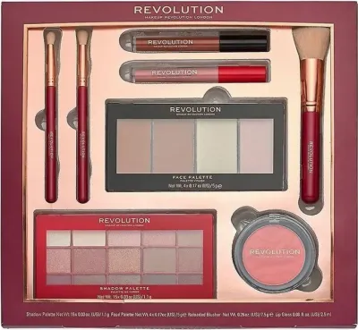 Набор для макияжа Makeup Revolution Reloaded Collection Gift Set палетки, румяна, блески и кисти, 8 продуктов