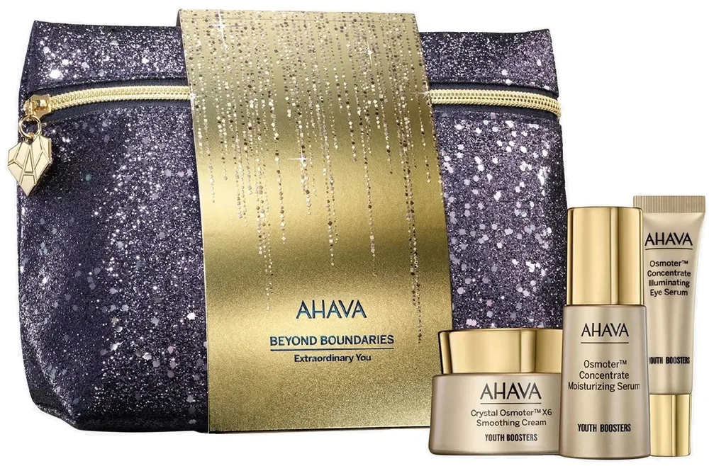 Набор Ahava Holiday Extraordinary You крем для лица 50 мл минеральная сыворотка 30 мл концентрат для области вокруг глаз 15 мл и косметичка