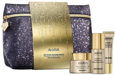 Набор Ahava Holiday Extraordinary You крем для лица 50 мл минеральная сыворотка 30 мл концентрат для области вокруг глаз 15 мл и косметичка