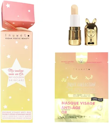 Набор Inuwet My Golden Skincare веганский бальзам для губ 3.5 г и маска для лица с золотом 30 мл