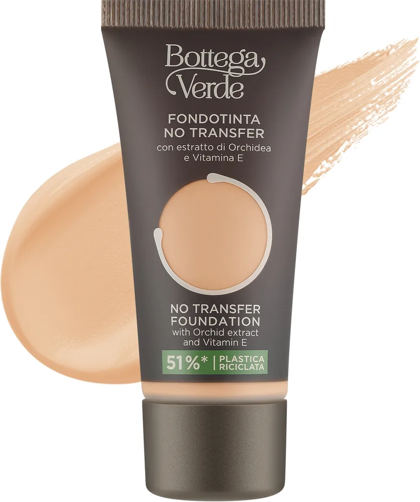 Тональный флюид Bottega Verde No Transfer Foundation стойкий с экстрактом орхидеи, 30 мл, оттенок Peach
