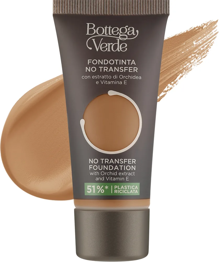 Тональный флюид Bottega Verde No Transfer Foundation стойкий с экстрактом орхидеи, 30 мл, оттенок Caramel