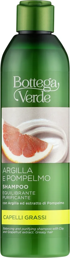 Шампунь Bottega Verde с белой глиной и помело, балансирующий, для частого мытья жирных волос, 250 мл, Италия