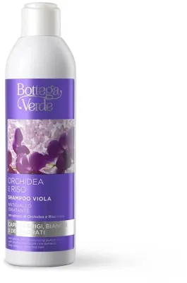 Шампунь Bottega Verde Anti-Yellow тонирующий, против жёлтых оттенков, с фиолетовым пигментом, для седых и осветлённых волос, 250 мл, Италия