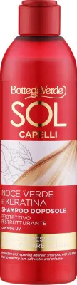 Шампунь Bottega Verde Sol Hair восстанавливающий после загара, с маслом грецкого ореха, кератином и UV-фильтром, 250 мл, Италия
