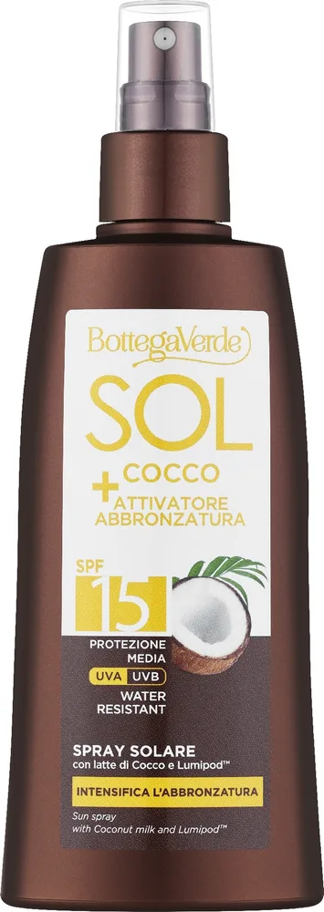 Спрей для тела Bottega Verde Sol Cocco Suntan SPF 15 кокос водостойкий 200 мл