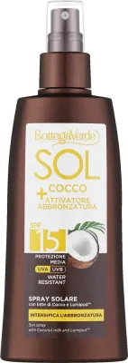 Спрей для тела Bottega Verde Sol Cocco Suntan SPF 15 кокос водостойкий 200 мл
