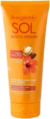 Лосьон для лица и тела Bottega Verde Sol Hibiscus and Argan до и после загара 200 мл