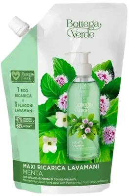 Мыло жидкое для рук Bottega Verde Menta с мятой, сменный блок, 750 мл