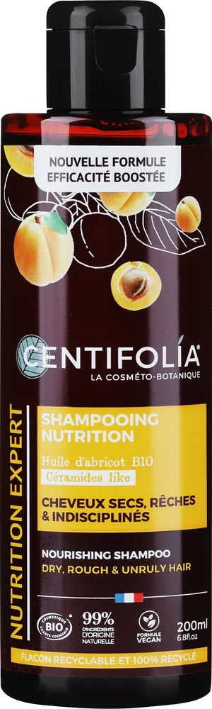 Шампунь Centifolia питательный, без сульфатов, для сухих и непослушных волос, с маслом абрикоса и буритиевым маслом, 500 мл, Франция