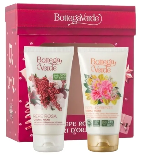 Набор кремов для рук Bottega Verde Gift с розовым перцем и ванилью, с иланг-илангом и дамасской розой, 2 x 75 мл