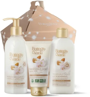 Набор Bottega Verde Mandorle Dolci жидкое мыло для рук 250 мл крем для рук 75 мл и очищающий лосьон 200 мл