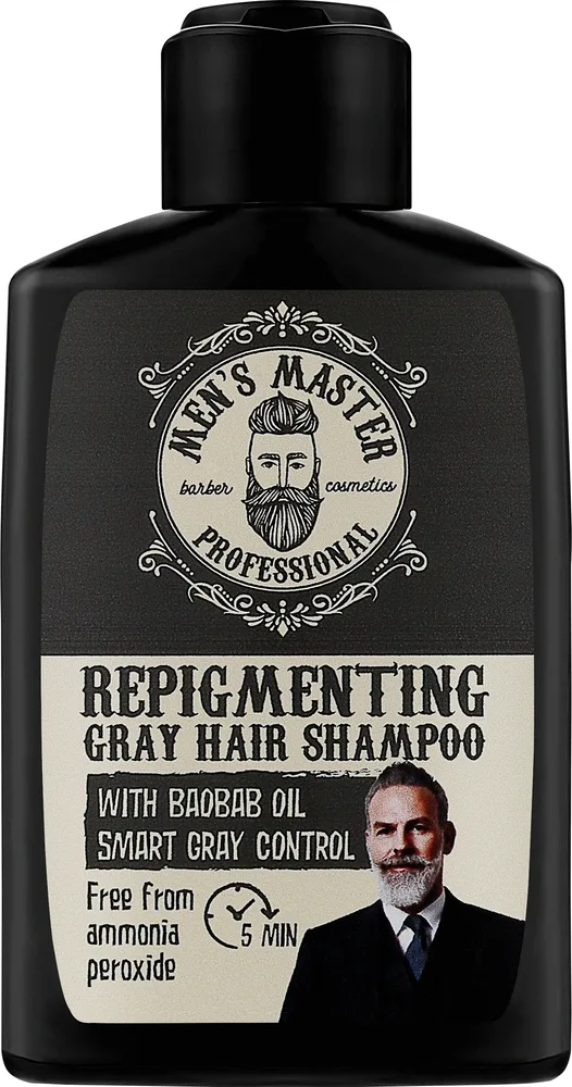 Шампунь Men's Master Smart Gray Control тонирующий, закрашивает седину, с маслом баобаба, без аммиака, 120 мл, Болгария