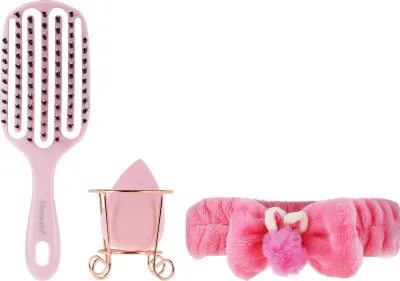 Подарочный набор Donegal Pink гибкая расческа My Moxie плюшевая повязка для волос и спонж в футляре
