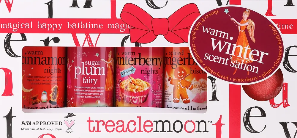 Набор для тела Treaclemoon Warm Winter четыре геля для душа и бомбочка с зимними ароматами 4x100 мл+80 г
