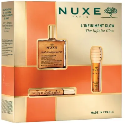 Набор Nuxe Huile Prodigieuse The Infinite Glow сухое масло 50 мл масло-роллер 8 мл и медовый бальзам для губ 10 мл