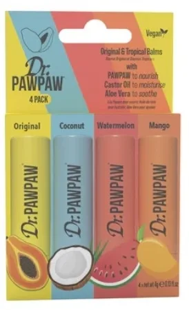 Набор бальзамов для губ Dr. PAWPAW Mango Watermelon и Coconut 4 шт по 4 г/ Доктор Папау