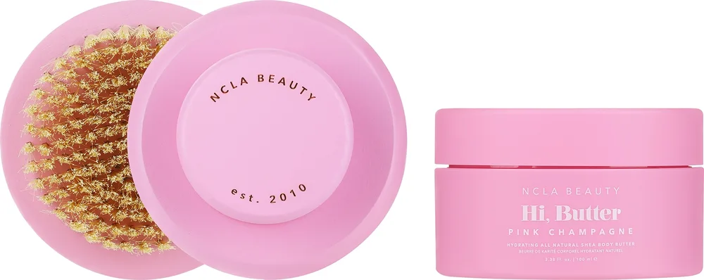 Набор для тела NCLA Beauty Pink Champagne баттер с маслом ши какао и манго и щетка для тела 100 г