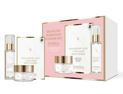 Набор для лица ErthSkin London Pro-Glow сыворотка с коллагеном крем с UV-фильтром и маски 60+50 мл+3 шт
