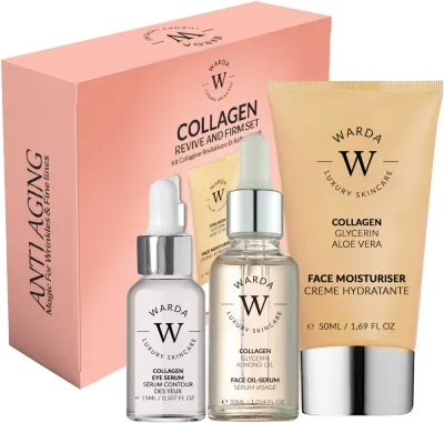 Набор Warda Collagen Revive & Firm масло-сыворотка для лица 30 мл крем 50 мл и сыворотка для области вокруг глаз 15 мл