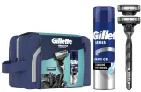 Мужской набор Gillette Mach3 Charcoal гель для бритья с углем и бритва и косметичка 200 мл — фото 1