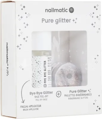 Набор Nailmatic Pure Glitter база для ногтей 8 мл блестки серебро и золото и кисть