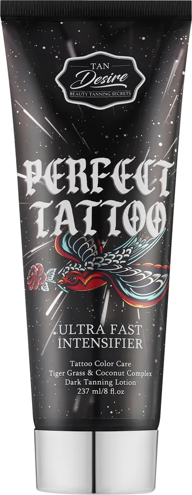 Крем-интенсификатор загара в солярии Tan Desire Perfect Tattoo Ultra Intensifier для защиты татуировок с центеллой и кокосом, 237 мл