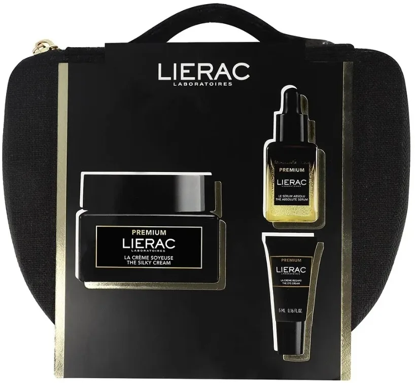 Набор Lierac Premium крем для лица 50 мл сыворотка 13 мл крем для области вокруг глаз 5 мл и косметичка для зрелой кожи