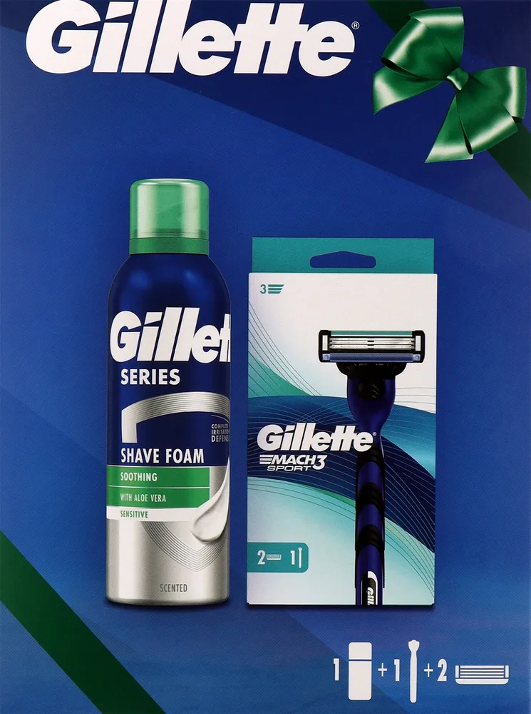 Мужской набор для бритья Gillette Mach3 Sport бритва две сменные кассеты и пена 200 мл