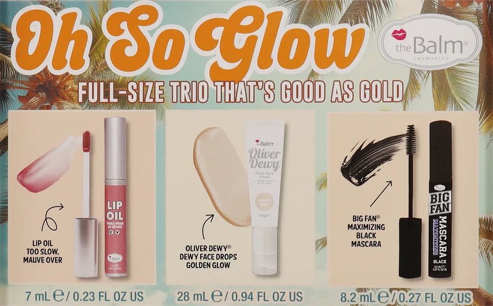 Набор для макияжа theBalm Oh So Glow капли для сияния масло для губ и тушь с маслом жожоба 28+7+8.2 мл