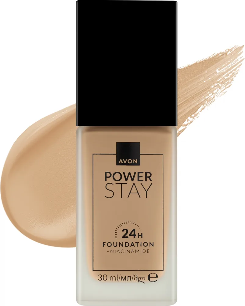 Тональный флюид Avon Power Stay 24H Foundation + Niacinamide матирующий стойкий SPF 10, 30 мл, оттенок 120N - Porcelain