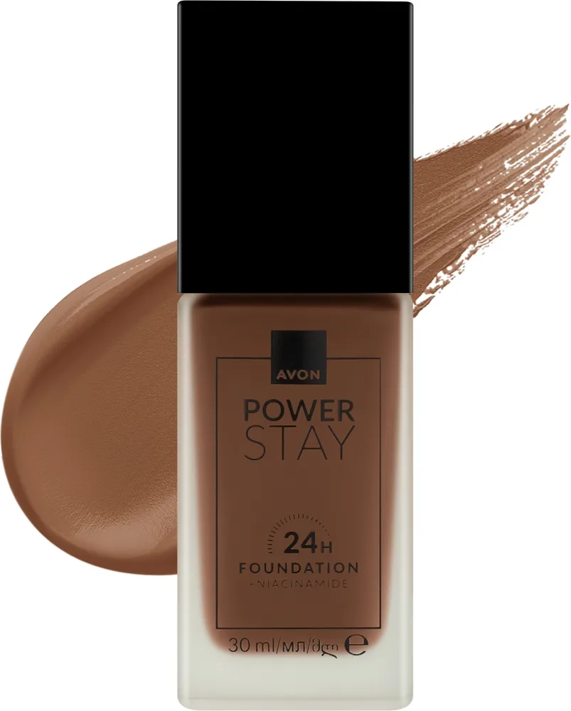 Тональный флюид Avon Power Stay 24H Foundation + Niacinamide матирующий стойкий SPF 10, 30 мл, оттенок 535P - Espresso