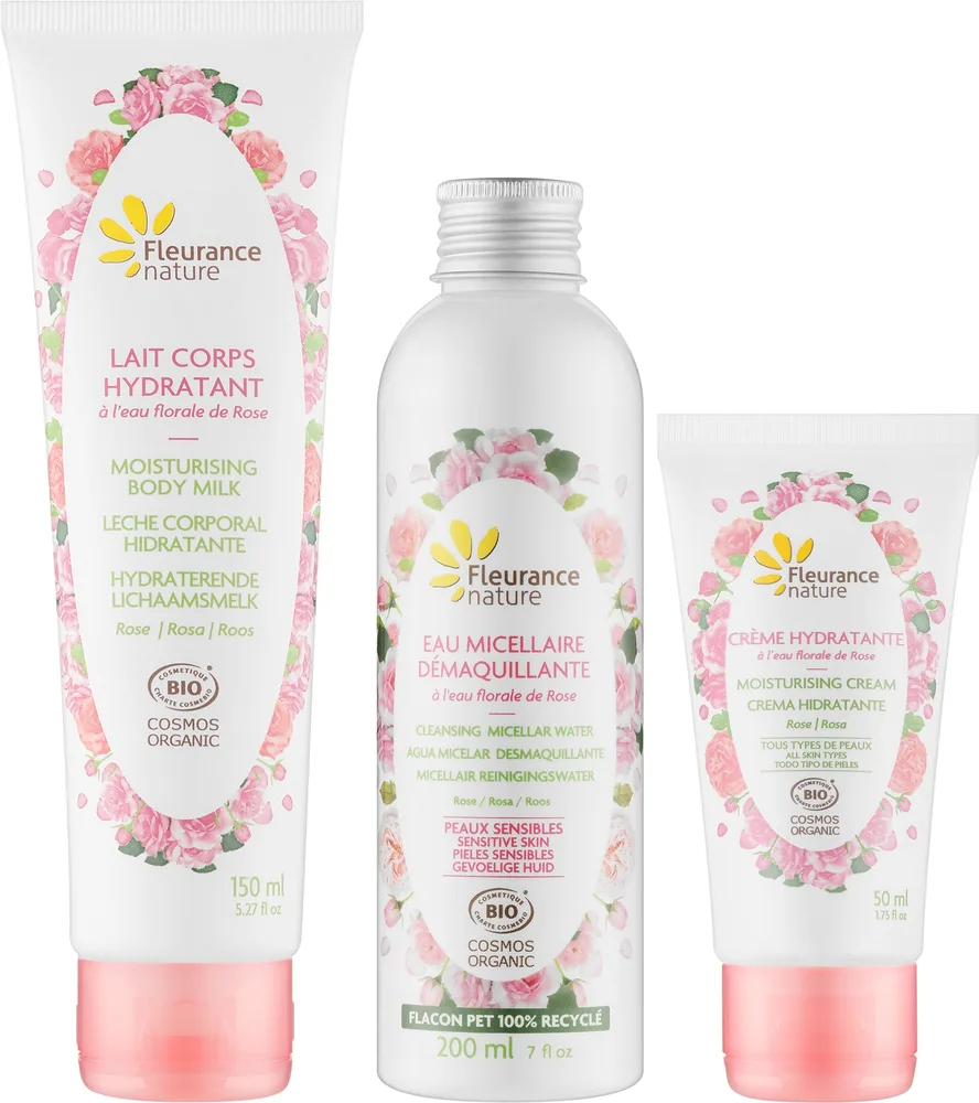 Набор для лица Fleurance Nature Rose крем мицеллярная вода и крем для тела с розовой водой и маслом ши 50+200+150 мл