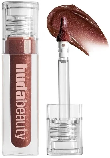 Блеск для губ Huda Beauty Icy Nude Faux Filler Lip Gloss с шиммером, с эффектом филлера, 3,9 мл, оттенок She Fire