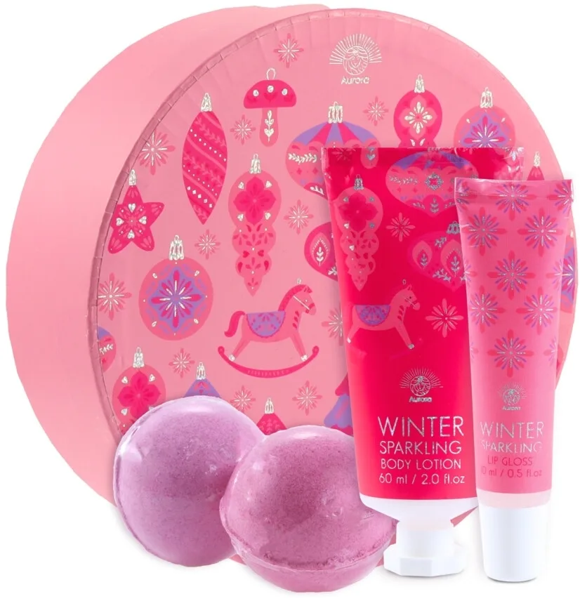 Набор Aurora Holly Jolly Winter Sparkling лосьон для тела 60 мл блеск для губ 10 мл и бомбочки для ванны 2 шт по 30 г