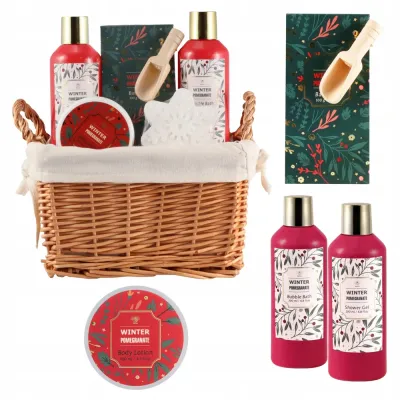 Набор Aurora Winter Pomegranate лосьон 100 мл пена для ванны 200 мл гель для душа 200 мл соль 100 г бомбочка мерный стакан и корзина