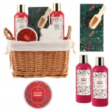 Набор Aurora Winter Pomegranate лосьон 100 мл пена для ванны 200 мл гель для душа 200 мл соль 100 г бомбочка мерный стакан и корзина — фото 1