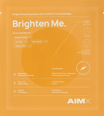 Осветляющая тканевая маска AIMX Brighten Me с витамином C и пептидами, 25 мл
